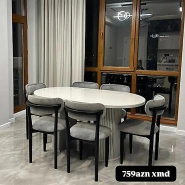 Masa və oturacaq dəstləri: Masa + 6 stul dəsti - Oval formalı geniş yemək masası - 6 ədəd yumşaq — 4