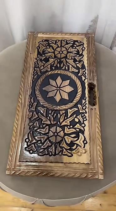 əl vintilyatoru: Ağac oyma nərd dəsti - Material: qoz ağac, əl işi oyma ilə — 8