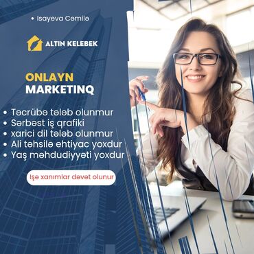 bəylər üçün online iş: Marketoloq tələb olunur, Onlayn iş, İstənilən yaş, Təcrübəsiz