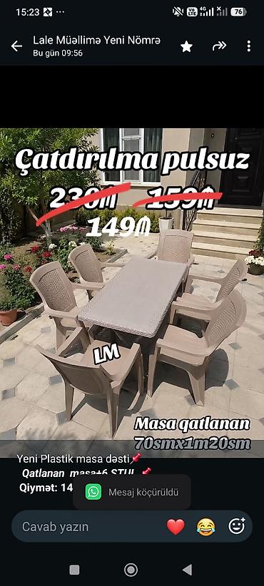 plastik stol stul: Yeni Plastik masa dəsti📌 _*Qatlanan masa+6 STUL*_ 📌 *Qiymət — 1