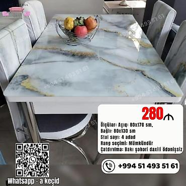 l masalar: Mətbəx üçün, Yeni, Açılan, Dördbucaq masa, 4 stul — 1