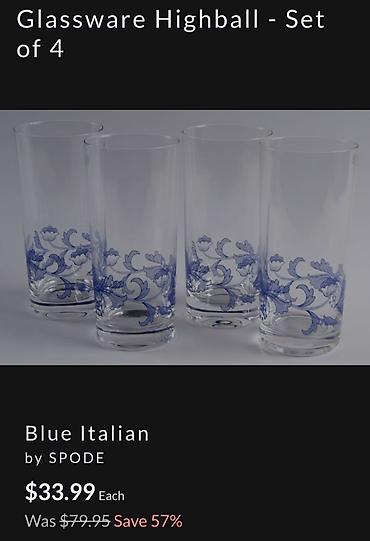 dioptrija plus 1: Luksuzne nove case Spode Blau Italija Hi Ball. Set od 4 nove luksuzne — 5