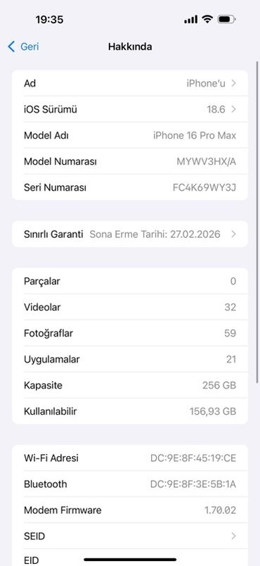 Apple iPhone: IPhone 16 Pro Max, 256 GB, Qara, Zəmanət