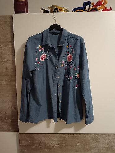 papuce platforma: Ženska denim košulja sa vezom - Materijal: lagani teksas (denim) — 1