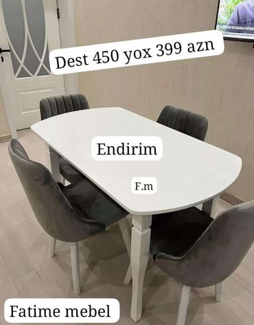 Çarpayılar: Mətbəx üçün, Yeni, Açılmayan, Dördbucaq masa, 4 stul
