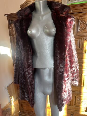 Fur coats: L (EU 40), With lining, Faux fur, color - Burgundy