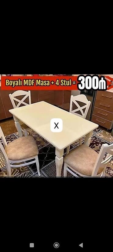 madeyra metbex stol stullari: Boyalı MDF yemək dəsti: 1 masa + 4 stul - Material: boyalı MDF - — 1