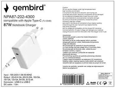 Adapteri i punjači za laptop: Gembird NPA87-202-4300 – USB‑C punjač za laptop, 87 W - Tip — 3