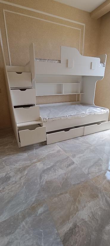 İkimərtəbəli uşaq çarpayıları: Oğlan və qız üçün, Yeni, Çarpayı, Matras ilə, Siyirməli, Laminat — 2