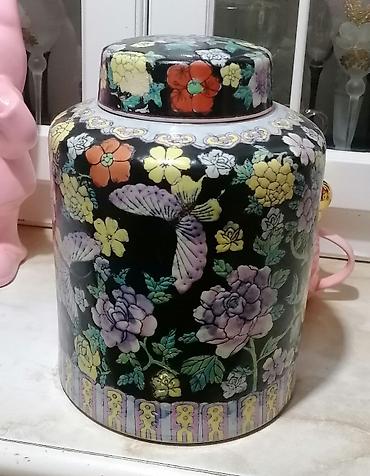 motivu: Porcelanska ukrasni ćup od keramike s poklopcem – oslikani floralni — 2