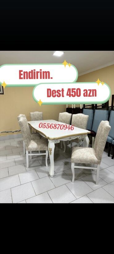 Masa və oturacaq dəstləri: Qonaq otağı üçün, Yeni, Açılan, Dördbucaq masa, 6 stul — 7