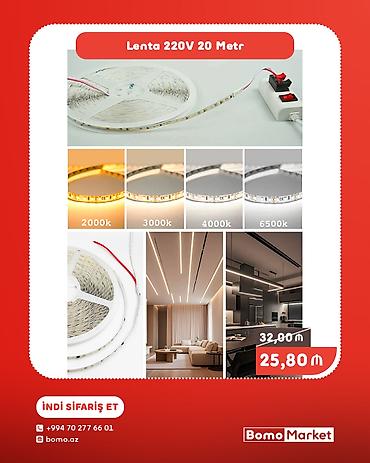 led lent: Lenta LED işıq zolağı – 220V, 20 metr - Uzunluq: 20 m rulon - — 1