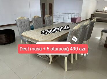 Masa və oturacaq dəstləri: Qonaq otağı üçün, Yeni, Açılmayan, Dördbucaq masa, 6 stul — 3