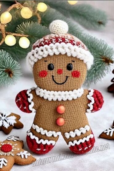 костюм деда мороза: Əl işi amigurumi “gingerbread” fiquru - Material: yumşaq iplik (kroşe