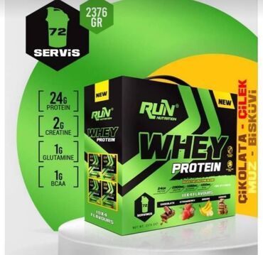 İdman qidaları: ŞOOK ENDİRİM🤩🤩🤩 Whey protein, Run Nutrition maraksi olan 72eded hazir