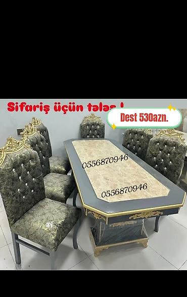 Masa və oturacaq dəstləri: Qonaq otağı üçün, Yeni, Açılmayan, Dördbucaq masa, 6 stul — 9
