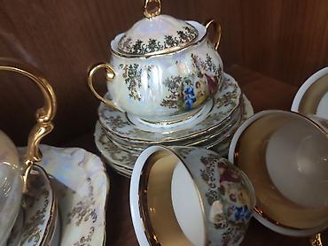 Çay dəsti, rəng - Qızılı, Farfor