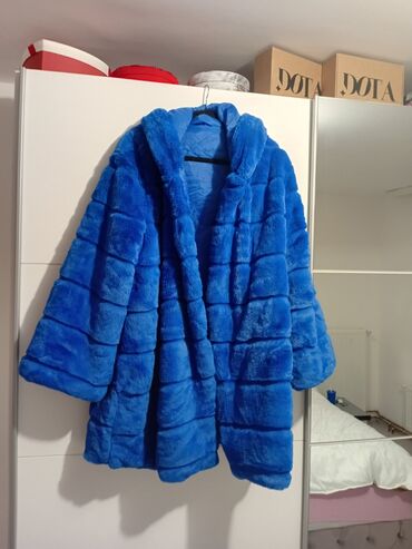 Krzneni kaputi: 3XL, Sa postavom, Veštačko krzno, bоја - Svetloplava — 7