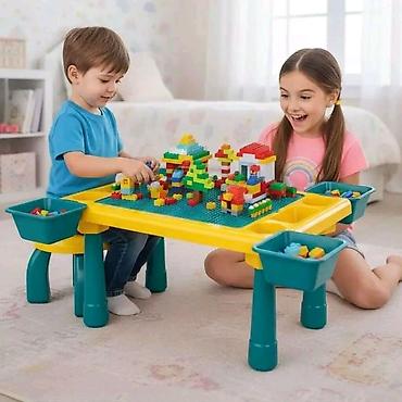 pult: Dečiji sto za kocke i kreativnu igru Sto sa stolicom i trista kockica — 1