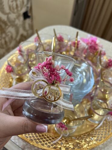 зеркальная посуда для фуршета: Çay dəsti, rəng - Qızılı, Şüşə