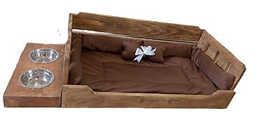 Oprema za kućne ljubimce: Drveni krevet za pse sa integrisanim postoljem za činije - — 4