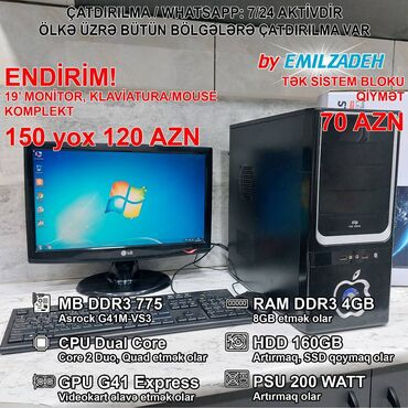 Masaüstü kompüterlər və iş stansiyaları: Masaüstü Kompüter "G41 DDR3/Dual Core/4GB Ram/160GB HDD" ENDİRİM!!!