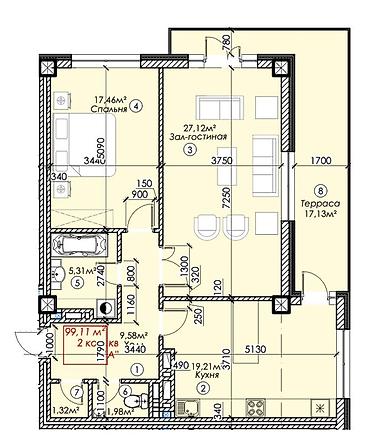 Продажа квартир: 2 комнаты, 99 м², 3 этаж, ПСО (под самоотделку) — 9