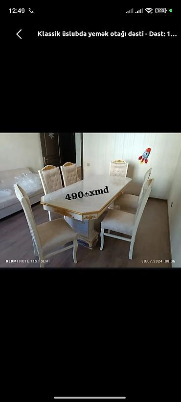 Qonaq otağı üçün, Yeni, Dördbucaq masa, 6 stul