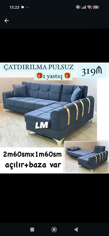 Künc divan – açılan mexanizmli, bazalı - Ölçü: 2.60 m x 1.60 m -