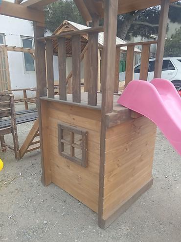 işlənmiş mebelər: Taxta uşaq oyun kompleksi – həyət və bağ üçün Məhsul təsviri: - Təbii — 5