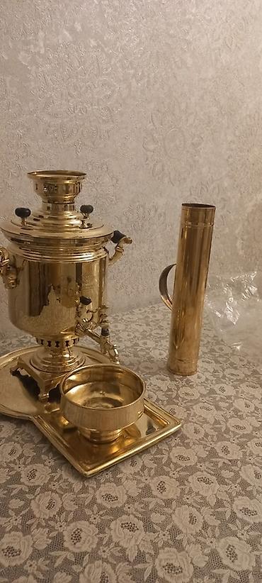 koz samovarı: Misin samovar dəsti – pirinç/gildən hazırlanmış klassik kömürlü — 2