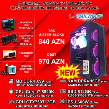 Masaüstü kompüterlər və iş stansiyaları: Sistem Bloku "DDR4 2011-V3 X99/Core i7 5820K/Xeon E5-2680V4/16GB