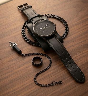chanel c: Muški set aksesoara – crni minimalistički stil - Ručni sat sa crnim — 1