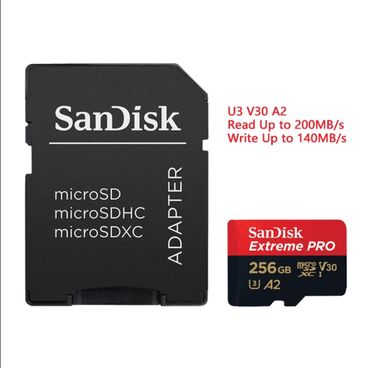 foto video shtativ: Orijinal Sandisk Extreme PRO 256GB, 200mb/s yaddaş kartı və Adapteri