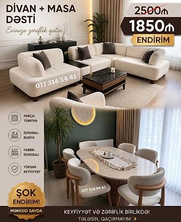 kravat taxt: Divan + Masa Dəsti - Zərif və müasir dizaynlı yumşaq künc divan: açıq — 1