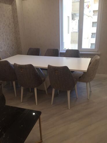 iwlenmiw stol: Qonaq otağı üçün, İşlənmiş, Açılmayan, Dördbucaq masa, 8 stul, Türkiyə