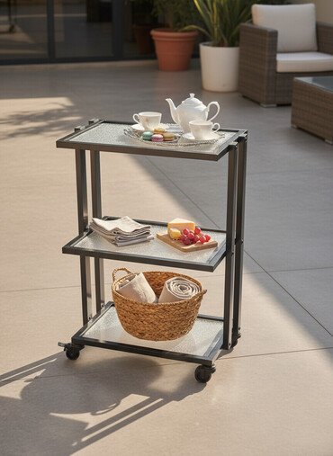 Rəflər, etajerkalar: Metal konstruksiyalı 3 mərtəbəli servis/raf arabası - Rəng: qara, mat — 3