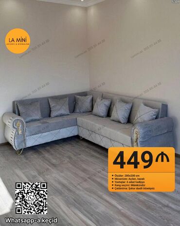 metbex ucun kunc divanlari: Künc divan dəsti – LA MiNi dizaynı - Ölçülər: 280x200 sm - Mexanizm