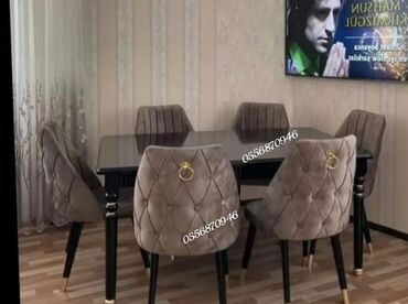 Masa və oturacaq dəstləri: Qonaq otağı üçün, Yeni, Açılmayan, Dördbucaq masa, 6 stul — 25