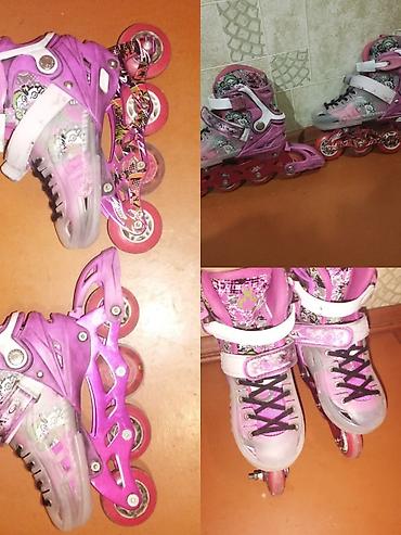 İdman və istirahət: Uşaq üçün bənövşəyi/çəhrayı inline konkis (roller skates) ölçüsü 35 — 3
