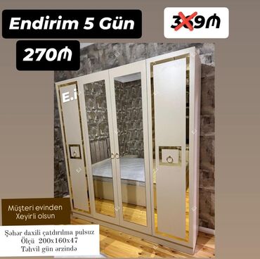 Masa və oturacaq dəstləri: *4 qapılı dolab Endirim 270AZN💥* ▫️Rəng seçimi var ▫️Şəhər daxili