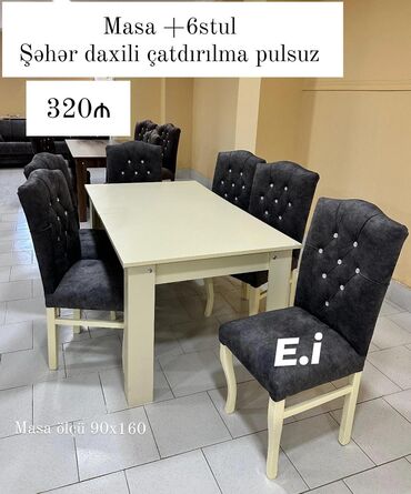 Masa və oturacaq dəstləri: Qonaq otağı üçün, Yeni, Açılan, Kvadrat masa, 6 stul