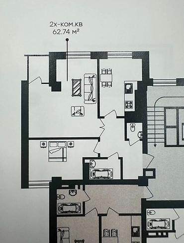 binar: 2 комнаты, 63 м², Центральная мечеть 2 этаж, ПСО (под самоотделку) — 3