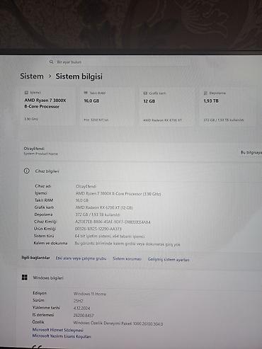 komputer kasası: Gamer ve Dizayner Full Pc WINDOWS 11 Monitör: Monster Aryond 24" IPS — 9