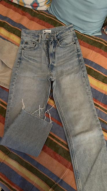 zara bot: Zara denim cins şalvar - Model: düz kəsim, yüksək belli - Rəng: açıq — 1