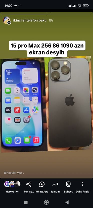 iphone c: IPhone 15 Pro Max, 256 GB, Graphite, Qırıq