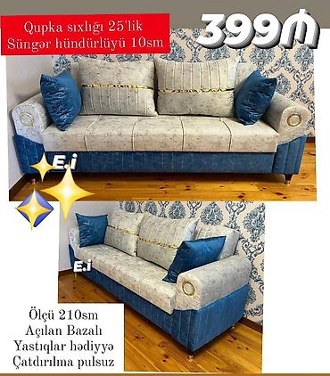 Divanlar: Açılan bazalı 3 nəfərlik divan - Ölçü: 210 sm - Qupka sıxlığı: 25-lik — 1