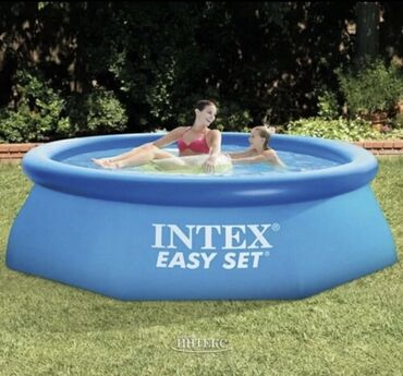детский надувной бассейн intex: Надувной бассейн Intex размером 366х76 см - модель синего цвета с