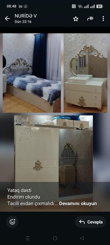 Комплекты диванов и столов: Yataq dəsti Endirim olundu Təcili evdən çıxmalıdı Satılır 550₼ Mebel