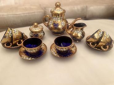 Çay dəsti, rəng - Qızılı, Şüşə, 6 nəfərlik